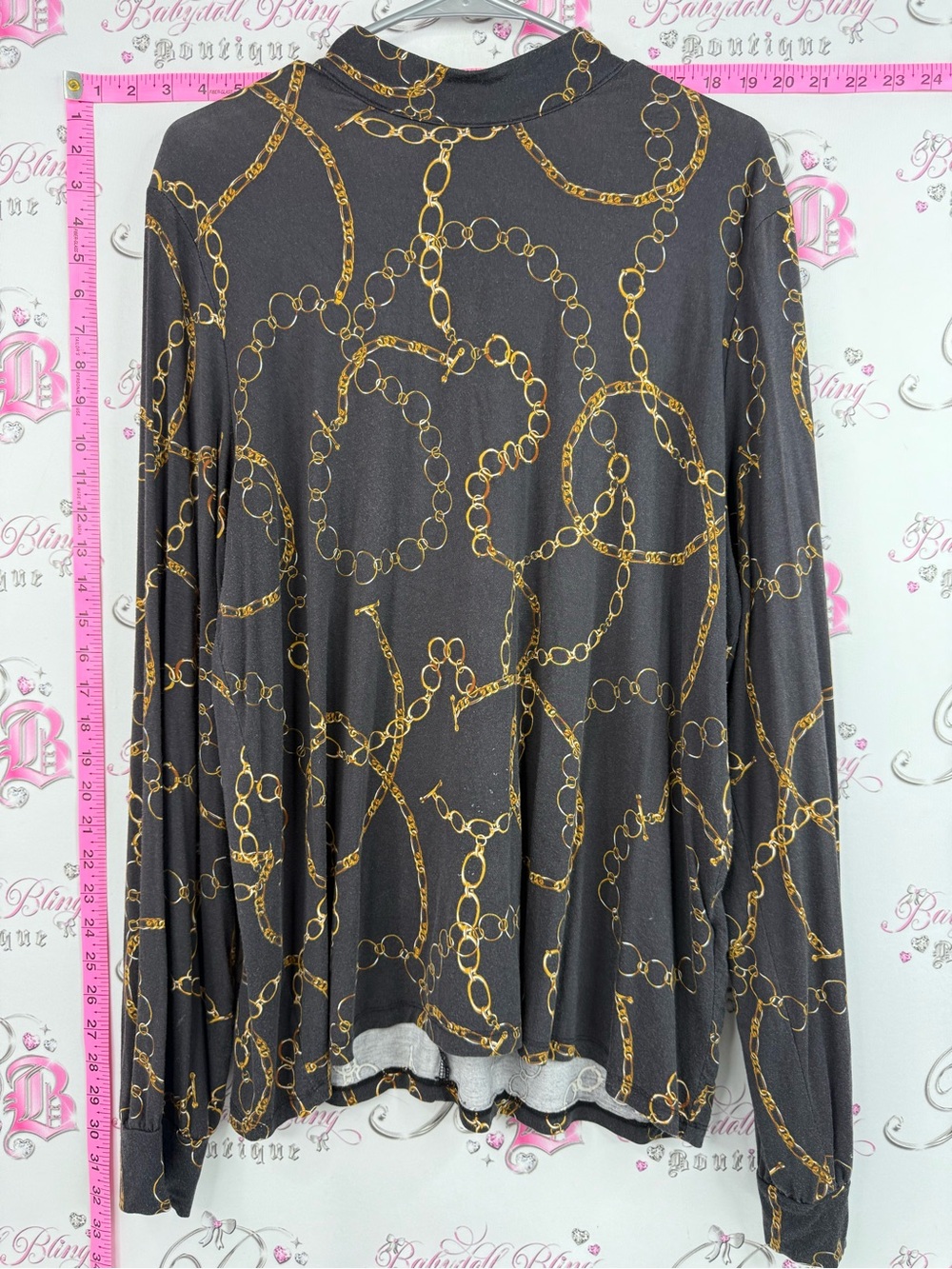 Soyaconcept shirt chains link gold Black Long-Sleeve Chain Print Blouse